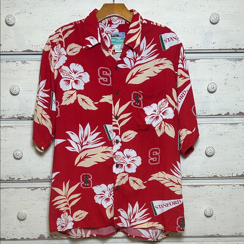Reyn Spooner Vintage Stanford Cardinal Floral Hawaiian Shirt Medium Red